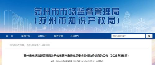 蘇州市市場監(jiān)督管理局公布2023年第8期市級食品安全監(jiān)督抽檢信息公告